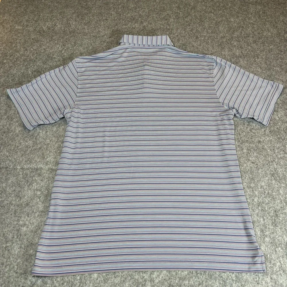Peter Millar Seaside Polo Shirt Mens M Blue Pink Striped Short Sleeve - Picture 7 of 10